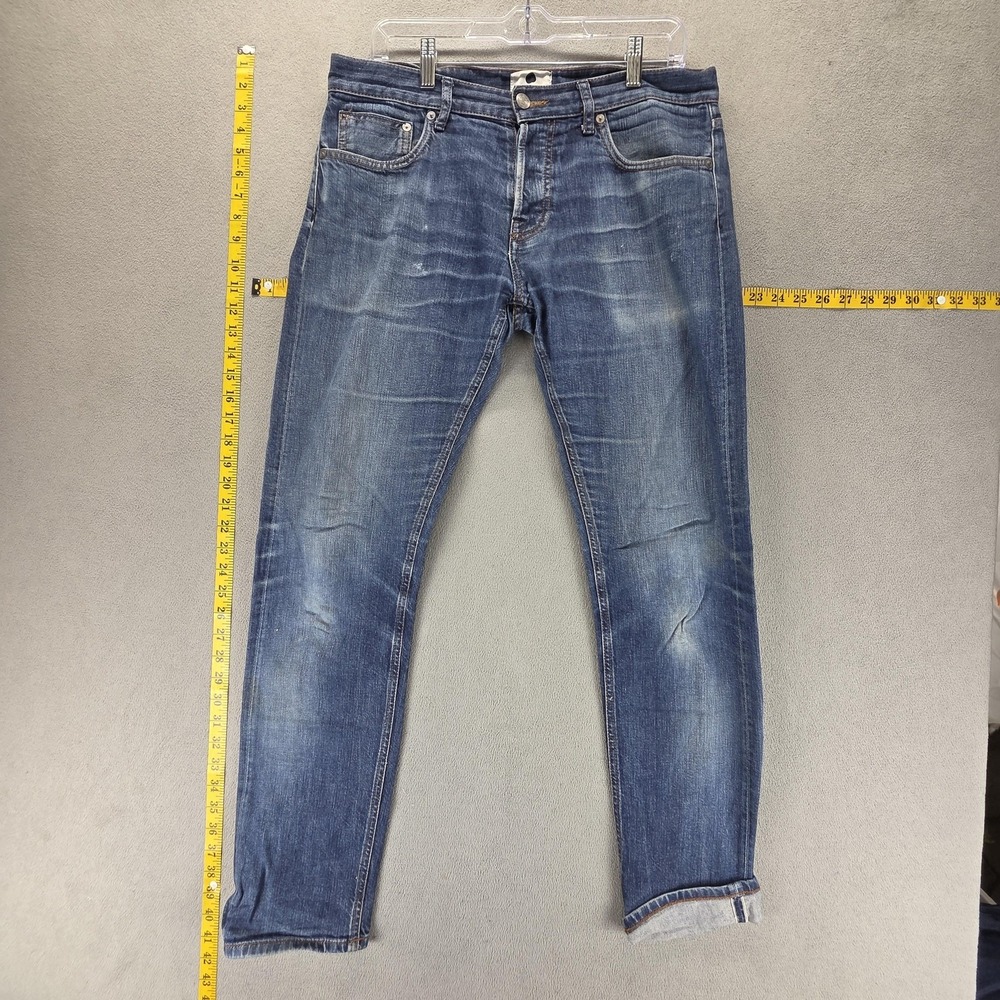 Selvedge Jeans Mens 32x32‎ Blue NN07 Medium Wash Whiskers Honeycomb Button Fly